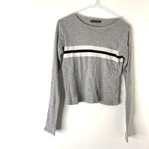 Brandy Melville Made in Italy Stripe Crew Neck Long Sleeve Top Grey